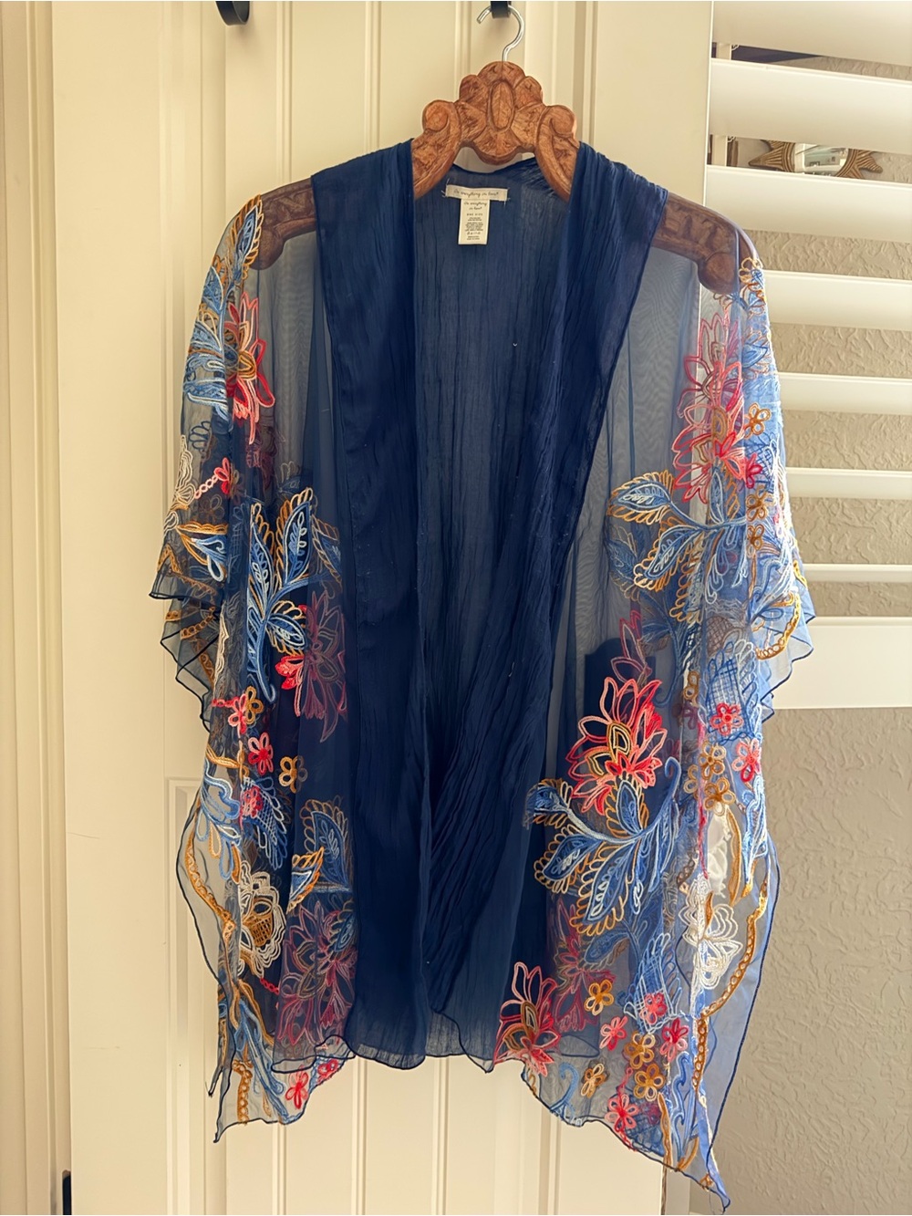 Do everything in love Navy Sheer Embroidered Floral Kimono